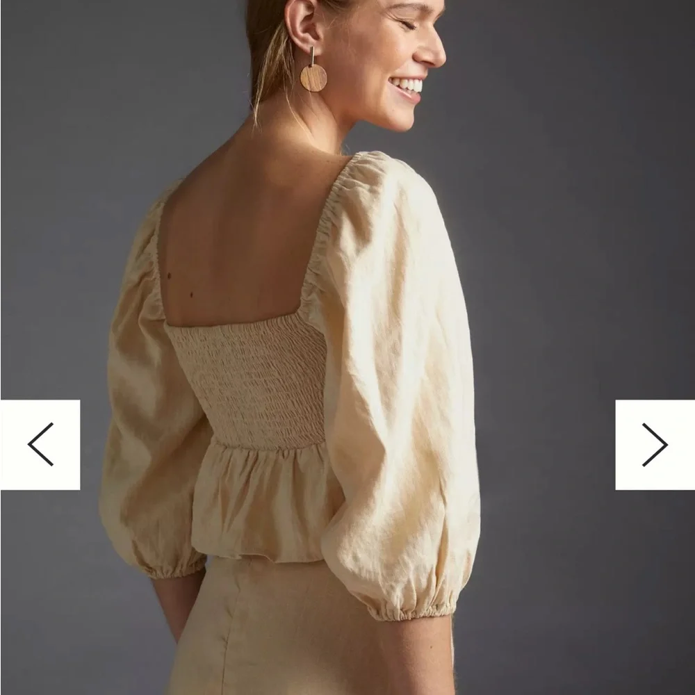 Faithfull the Brand Linen Smocked Blouse